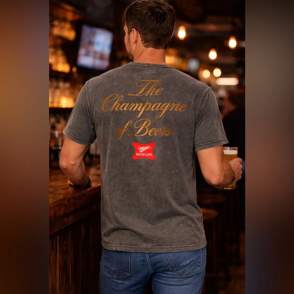 Miller High Life Graphic T-Shirt XS Gray Beer Logo Tee Champagne Of Beers NWT